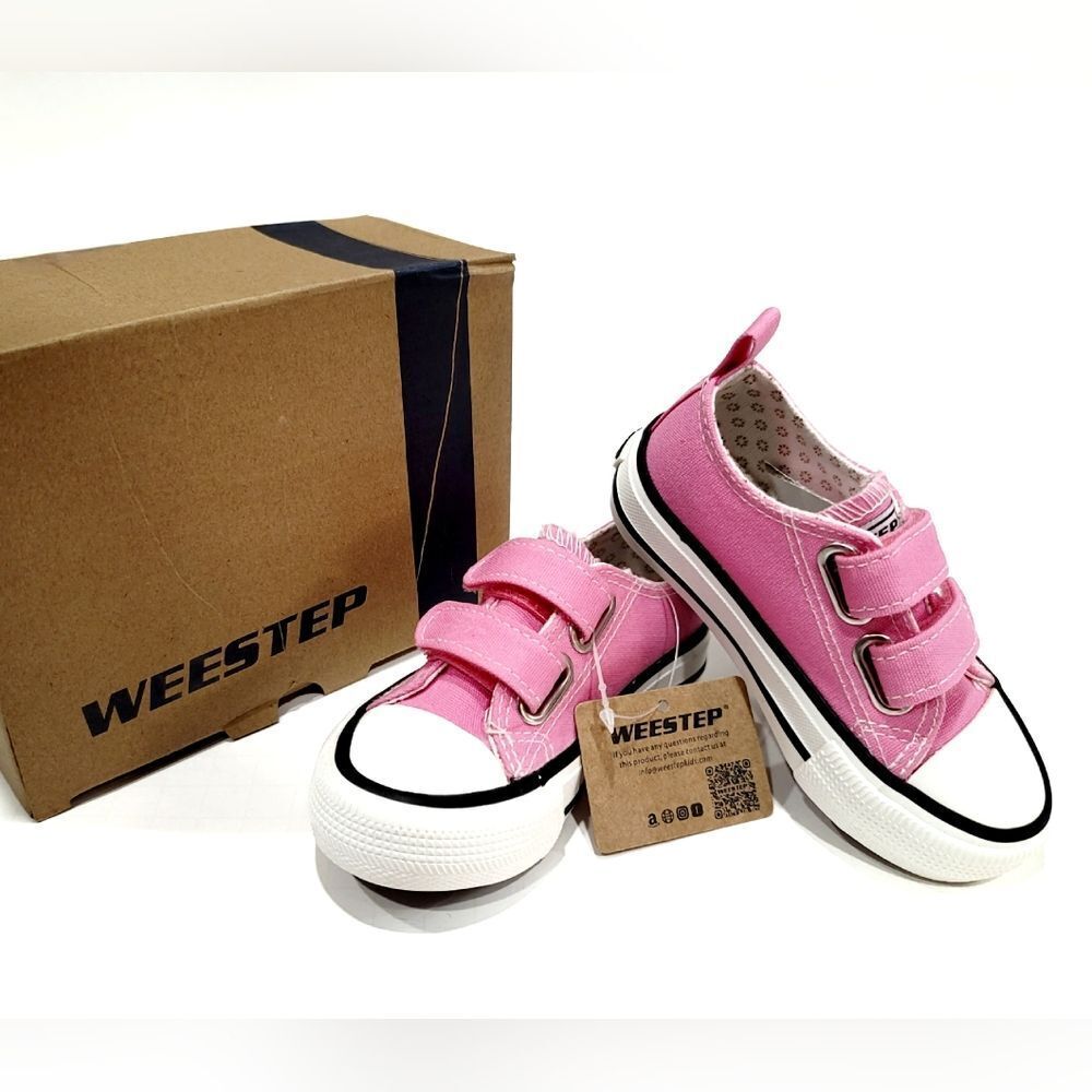 NWT Weestep Toddler Adjustable Velcro Double Strap Pink Canvas Sneakers Shoes, 5